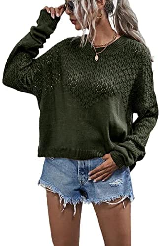 Womens Crew Neck Sweater Long Sleeve Oversized Pullover Sweaters Loose Chunky Knit Tops