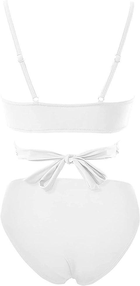Zwurew Womens Cross Front High Waist Bikini Set Swimsuit Two Piece Lace Up Swimwear Bathing Suit