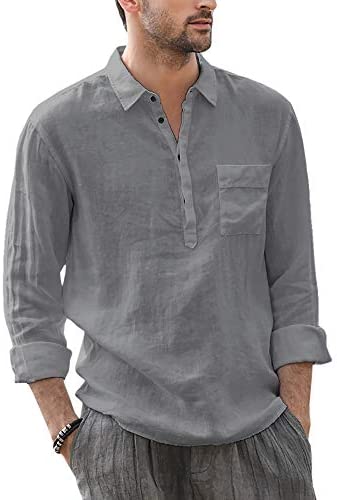 Karlywindow Mens Linen Shirts Long Sleeve Button Down Hippie Casual Cotton Lightweight Beach Yoga T Shirts