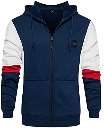 Men's Fashion Color Block Hoodies Heavyweight Pullover Drawstring Sweatshirts Winter Fall Tops