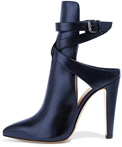 FSJ Women Pointed Toe Chunky High Heels Strappy Dress Bootie Pumps Ankle Wrap Slingback Sandal Shoes Size 4-15 M US