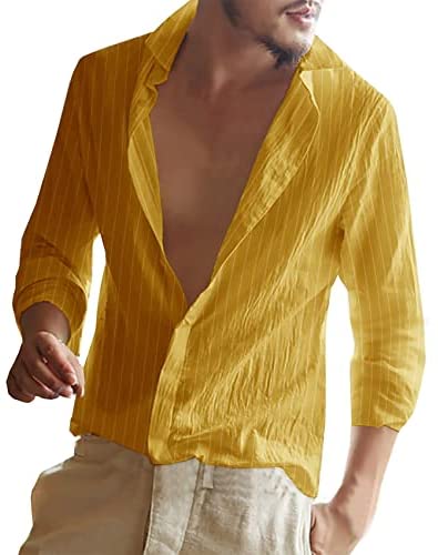 Men's Linen Cotton Striped Beach Shirts