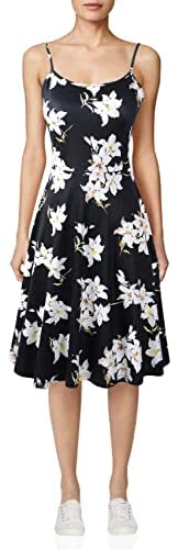 TIMSEM Women's Sleeveless Adjustable Strappy Summer Floral Flared Swing Dress