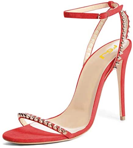 FSJ Women Rivets Studded Ankle Strap Sandals Fashion Open Toe High Heels Stilettos Summer Shoes Size 4-15 US