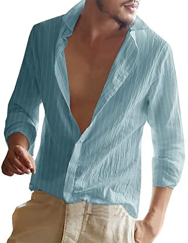Men's Linen Cotton Striped Beach Shirts
