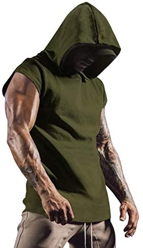 Men's Workout Hooded Tank Top Gym Muscle Cut Off Sleeve Bodybuilding Vest