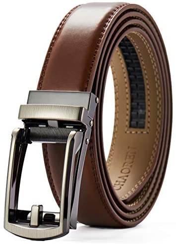 Kids Belts for Boys, Chaoren Leather Ratchet Belt 1.25" Comfort with Click Buckle, Adjustable Trim to Fit