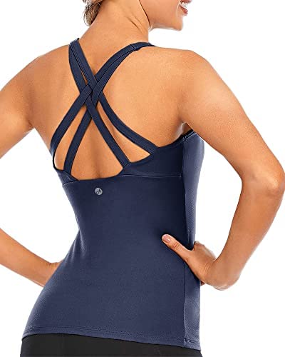 Womens Running Criss Cross Yoga Tank Top Workout Sleeveless Top with Built-in Bra