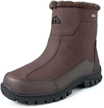 mysoft Mens Insulated Winter Snow Boots Waterproof Fur Lined Short Hiking Boot Warm Outdoor Shoes Anti-slip Lightweight Ankle Boot