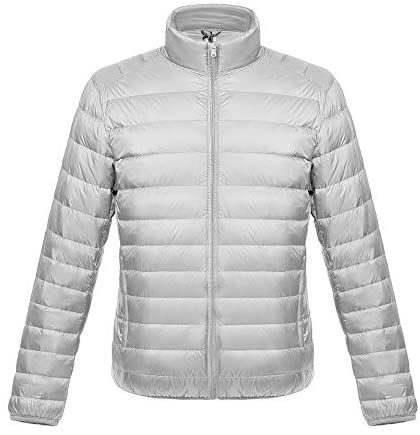 Men's Stand Collar Lightweight Long Sleeve Zip Warm Solid Down Jackets Fashion Coat