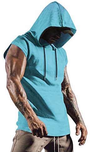 Men's Workout Hooded Tank Top Gym Muscle Cut Off Sleeve Bodybuilding Vest