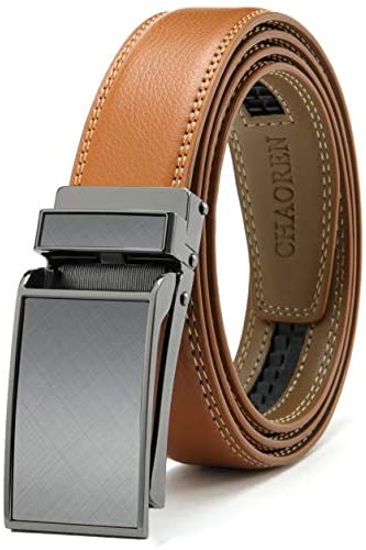 Leather Ratchet Belt 1 1/4" Comfort with Click Buckle, CHAOREN Dress Belt Adjustable Trim to Exact fit