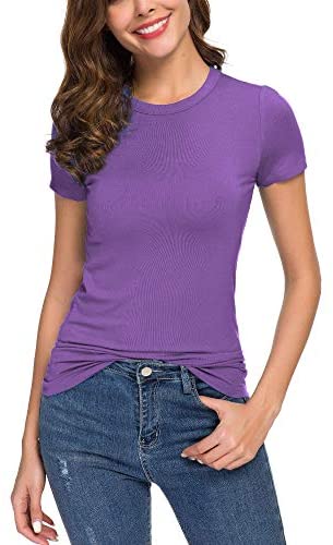 Women's Crewneck Slim Fitted Short Sleeve T-Shirt Stretchy Bodycon Basic Tee Tops