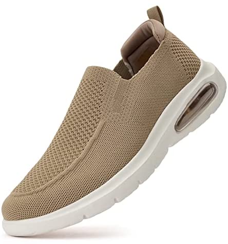 konhill Men's Slip-on Loafers Mesh Walking Shoes Breathable Knit Air Cushion Sneakers