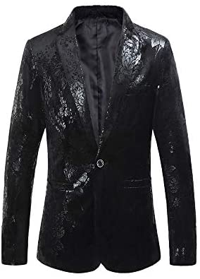 Men's Handsome Fashion Printed Flower Blazer Business Casual Breasted One Button Coat