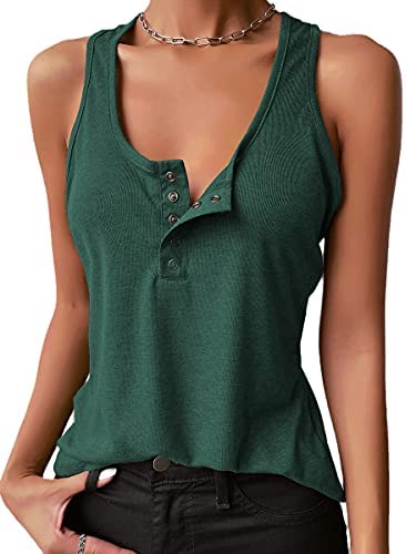 Dyexces Womens Tank Tops Scoop Neck Henley Pullover Summer Ribbed Sleeveless Button Up Cami Knit Tees Shirts