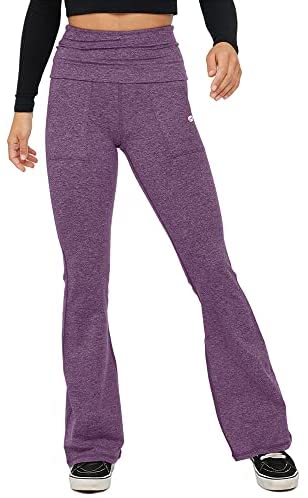 Womens Flare Yoga Pants High Waisted Foldover Workout Leggings with Pockets