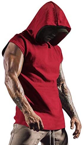 Men's Workout Hooded Tank Top Gym Muscle Cut Off Sleeve Bodybuilding Vest