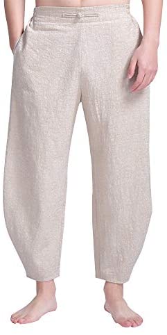 Men's Cotton Linen Elastic Waistband Baggy Pants