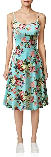 TIMSEM Women's Sleeveless Adjustable Strappy Summer Floral Flared Swing Dress