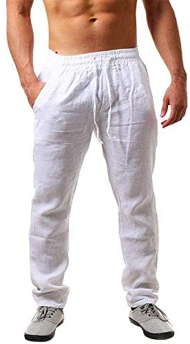 Karlywindow Mens Linen Pants Casual Loose Lightweight Drawstring Elastic Waist Summer Yoga Beach Trousers