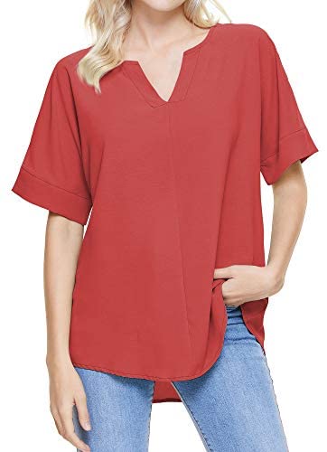 TIMSEM Womens Short Sleeve V Neck Curved Hem Chiffon Casual Blouse Shirts Tops