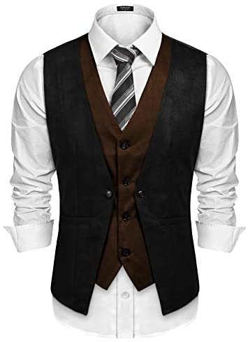 Men's Suede Leather Vest Layered Style Dress Vest Waistcoat