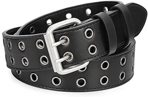 Men's Double Prong Belt, 2 Holes Leather Jeans Belt for Men 1.57 inches Wide