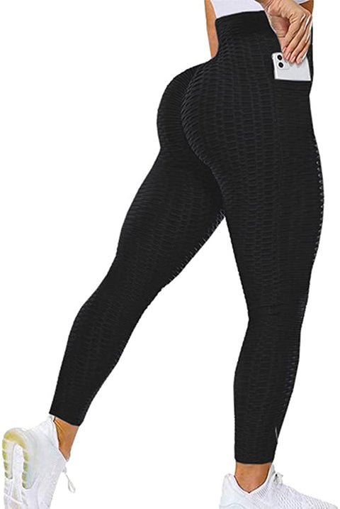 Women's Bubble Hip Butt Lifting High Waist Leggings Honeycomb Textured Tummy Control Yoga Pants Pocket Sport Tights