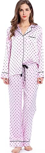 Women's Satin Pajama Set 2-Piece Sleepwear Loungewear Long Sleeve Button Down PJ Set