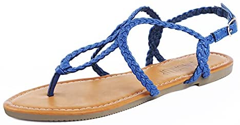 SANDALUP Women's Braided Strap Thong Flat Sandals