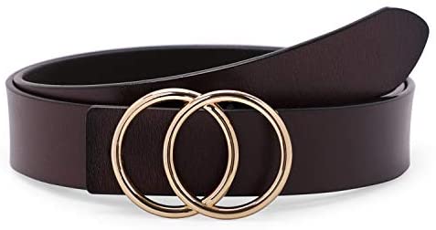 Women’s Leather Ring Belt for Jean, Mothers Day Gifts Double Circle Buckle Belts