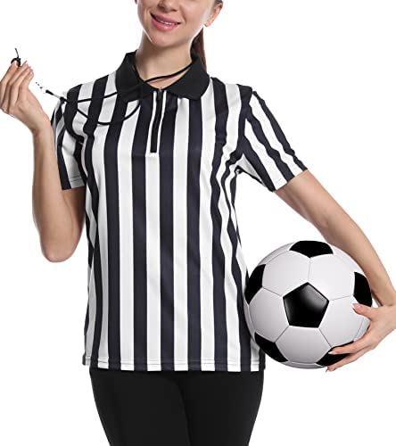 Women's Referee Shirt Black & White Stripe Costume Short