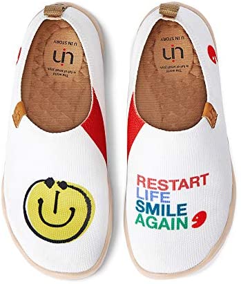 UIN Smiley Slip On Fashion Sneakers Cute Casual Fancy Art Painted Comfort Soft Shoes