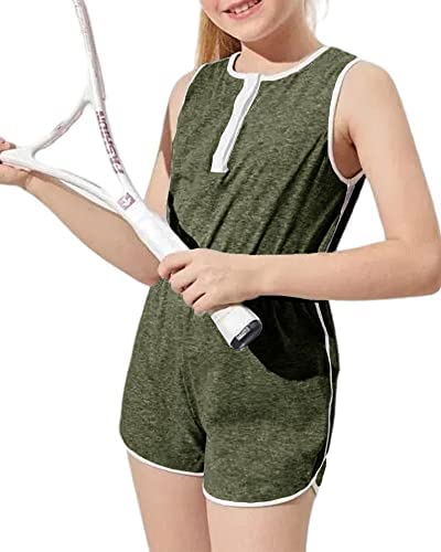 Girls Kids Casual Sleeveless Shorts Jumpsuit Crewneck Henley Solid Loose Fit Cute One Piece Rompers Outfits