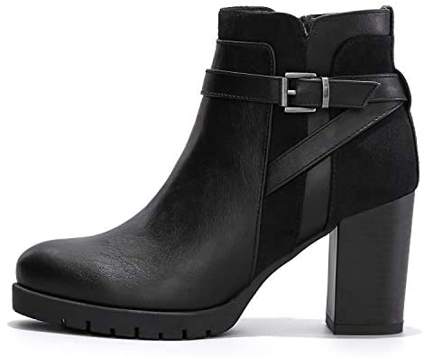 mysoft Womens Ankle Boots Chunky High Heel Zipper Boots