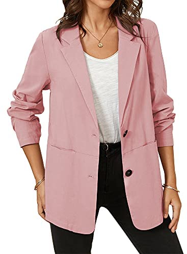 Aoysky Womens Long Sleeve Two Button Casual Blazer Open Front Lapel Pocket Blazer Jackets