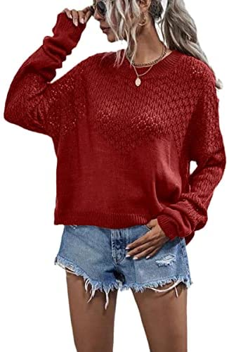 Womens Crew Neck Sweater Long Sleeve Oversized Pullover Sweaters Loose Chunky Knit Tops