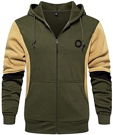 Men's Fashion Color Block Hoodies Heavyweight Pullover Drawstring Sweatshirts Winter Fall Tops