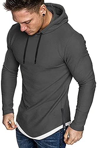 iWoo Mens Hooded T-Shirts Casual Lightweight Workout Hoodie Long/ Short Sleeve Hoodies Pullover Tee Tops Double Zips