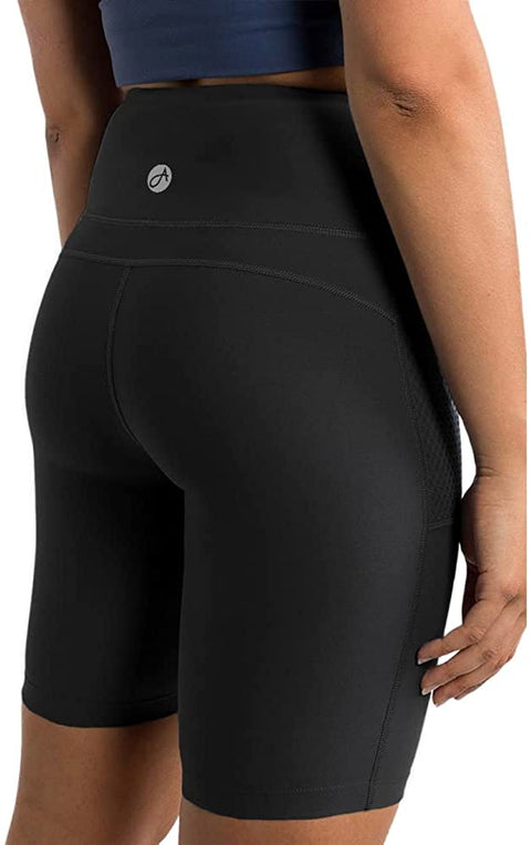 Womens Mesh Stretch 7 inch Yoga Shorts Workout Running Slim Tights with Pockets