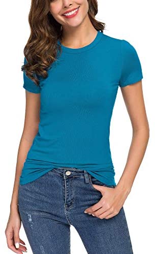 Women's Crewneck Slim Fitted Short Sleeve T-Shirt Stretchy Bodycon Basic Tee Tops