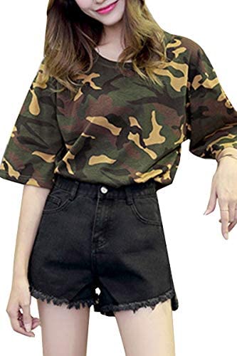 Women's Plain Frayed Raw Hem Casual Solid High Waisted Denim Shorts