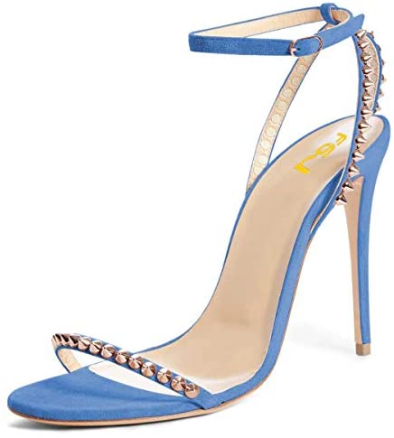 FSJ Women Rivets Studded Ankle Strap Sandals Fashion Open Toe High Heels Stilettos Summer Shoes Size 4-15 US