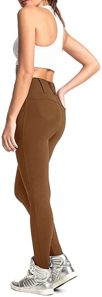 Women's Casual High Waist Stretch Comfy Skinny Pants with Pockets Solid Color Slim Fit Belt Loop Leggings