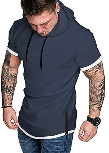 iWoo Mens Hooded T-Shirts Casual Lightweight Workout Hoodie Long/ Short Sleeve Hoodies Pullover Tee Tops Double Zips