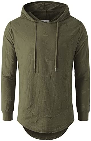 KLIEGOU Men's Hipster Hip Hop Hoodie Hole Tshirt 1705-2…