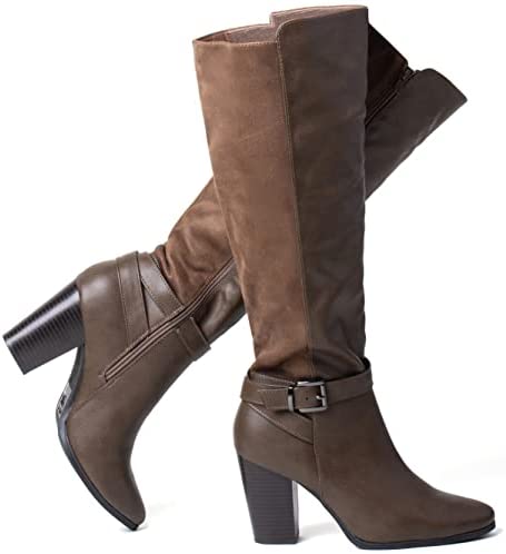 Women's Heeled Knee High Boots Zip Up High Chunky Heeled Boots