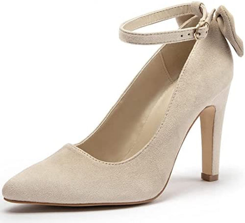 katliu Women's Pointed Toe High Heels Pumps Stiletto Ankle Strap Bow Tie Party Wedding Dressy Pumps Shoes