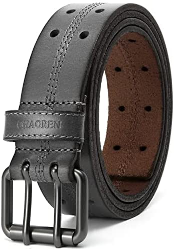 Leather Work Belt, CHAOREN Double Prong Leather Belts for Men Heavy Duty 1 1/2", Mens Casual Belts for Jeans